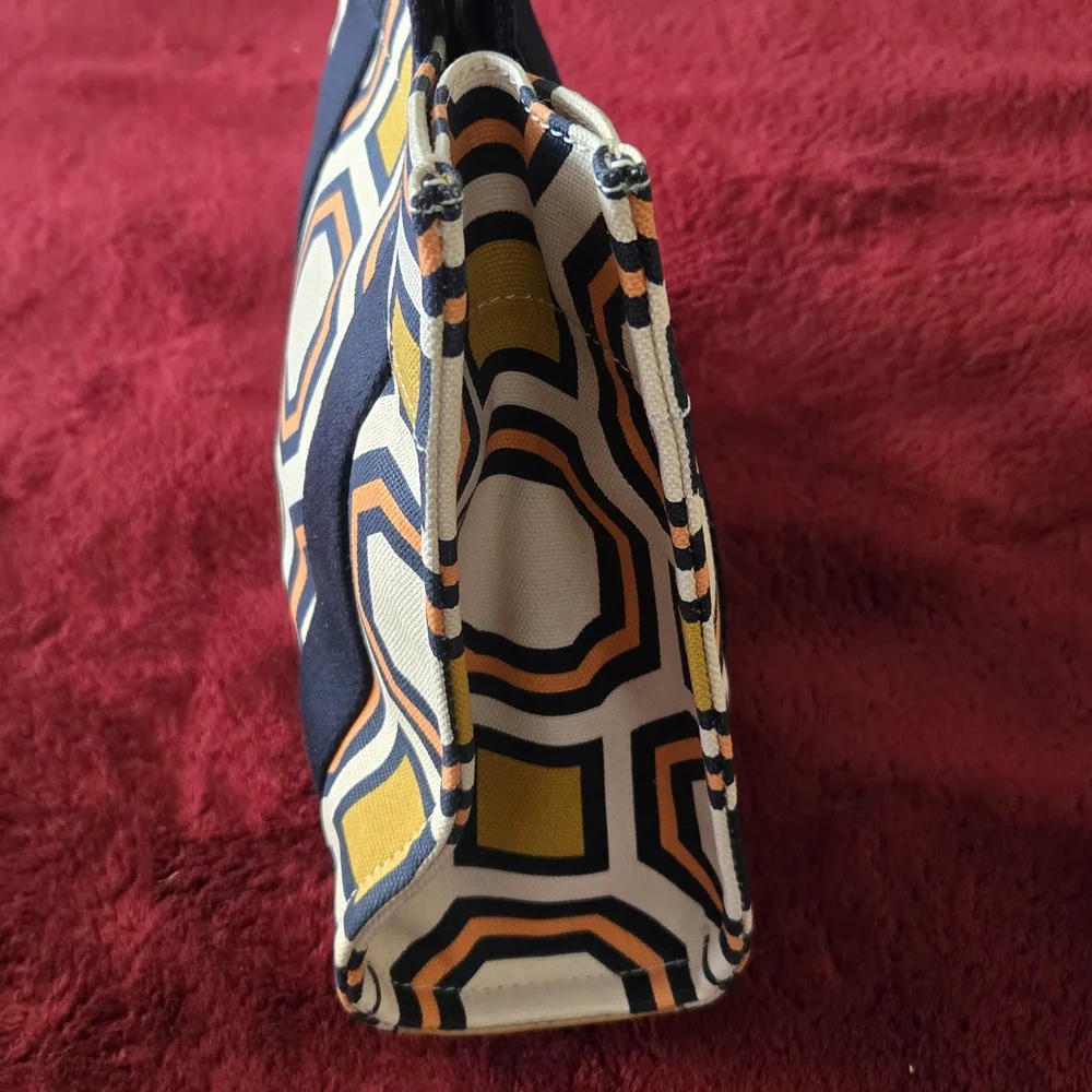 Tory Burch Navy and Gold Geometric Tote